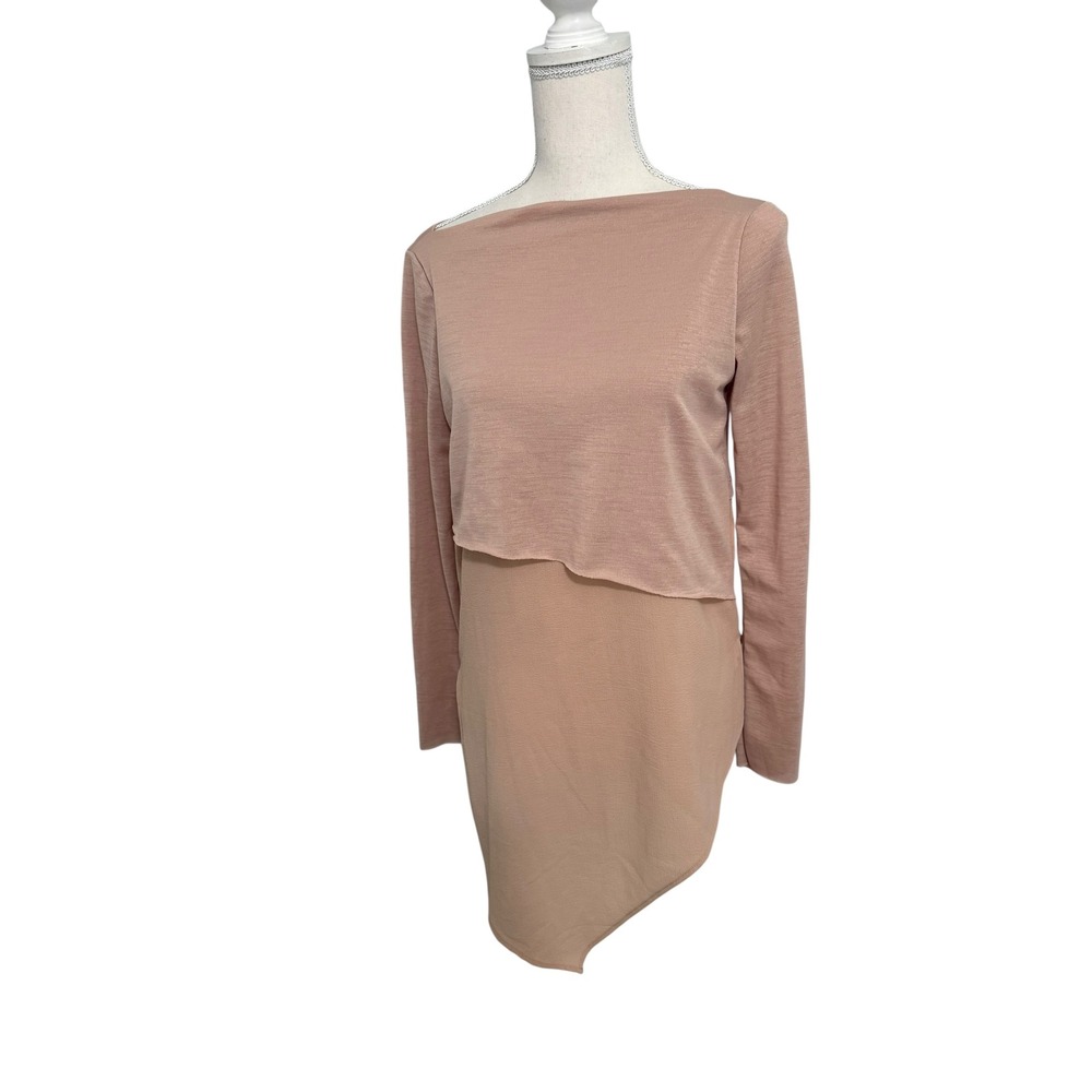 Zara W&B Pink Layered Asymmetrical Hem Long Sleeve Top Small NWT